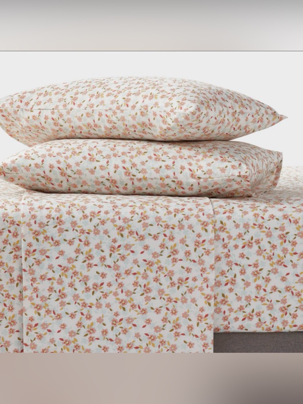 Room Essentials Queen Cotton Blend Sateen Sheet Set Pink/White Floral